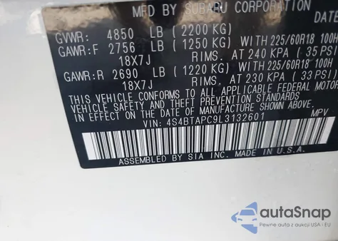 2020 Subaru Outback Touring from USA, damaged, VIN 4S4BTAPC9L3132601